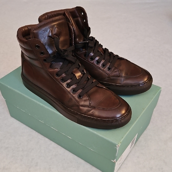 KOIO Men's Leather High-Top Sneakers in Dark Brown - Picture 2 of 8